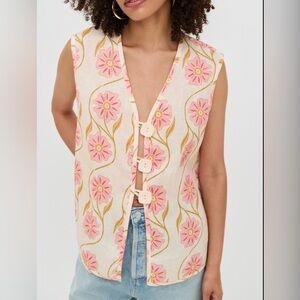 VRG GRL Linen Vacation Boho Floral Top